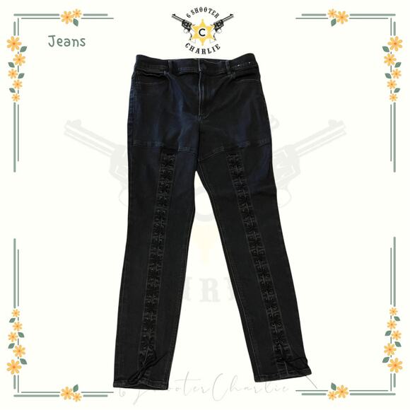 Express Black Ankle Legging High Rise Lace Up Leg Stretch Women's Size 12R - Picture 1 of 9